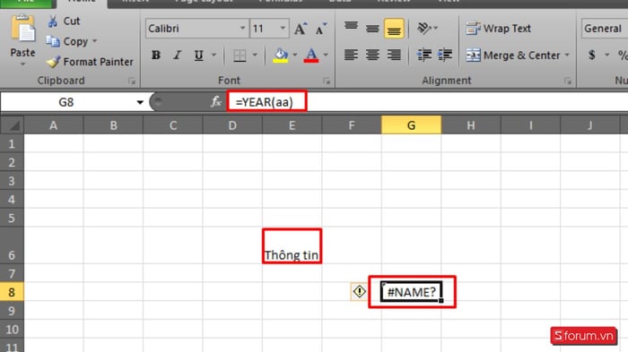 Lỗi thường gặp khi sử dụng hàm YEAR trong Excel 2