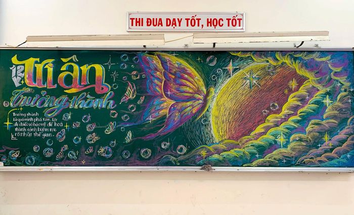 Bức tranh chú bướm phá kén của học sinh lớp 12 chuyên Văn nhận được sự ủng hộ lớn từ cộng đồng mạng vì sự ý nghĩa và hình thức đẹp mắt.