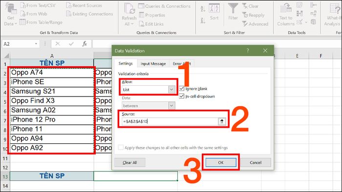 Cách tạo Danh Sách Thả Xuống (Drop-down List) trong Excel với ví dụ chi tiết - Thegioididong.com