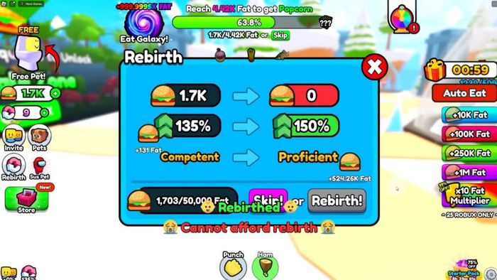 Chú ý khi nhập mã code Eating Simulator