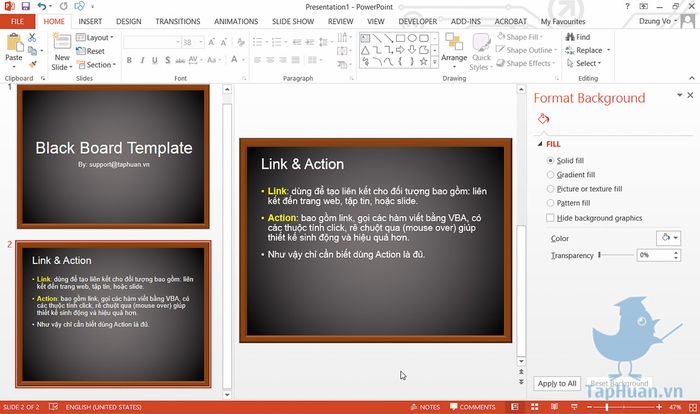 TapHuan.vn: Hướng dẫn tạo giao diện phấn trắng- bảng đen trong Powerpoint - Dạy Học Trực Tuyến