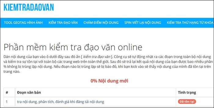 Giao diện trực tuyến của kiemtradaovan.com
