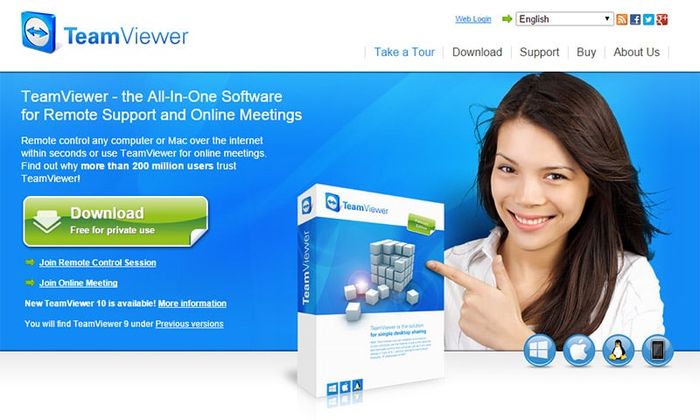 Trên trang chủ của Teamviewer