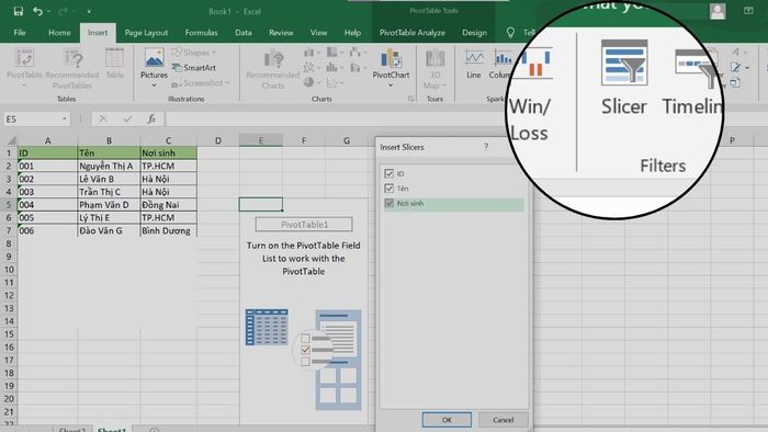 Cách 2 sử dụng Trình chia bánh trong Excel bước 1 