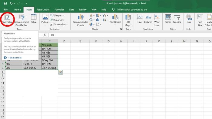 Cách sử dụng Trình chia bánh trong Excel bước 2