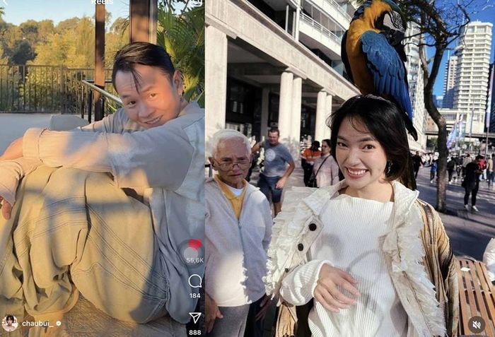 Châu Bùi và Binz khoe hình ảnh du lịch ở nước ngoài trên Instagram. Ảnh: Tài khoản cá nhân