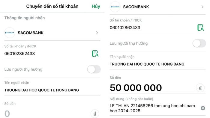 Phương thức thanh toán học phí Hồng Bàng 1
