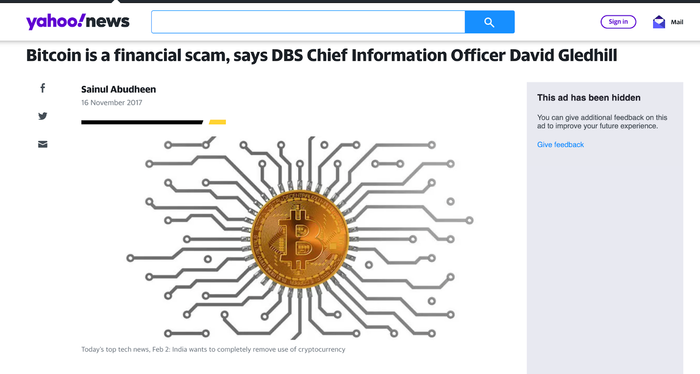 <a href='https://sg.news.yahoo.com/bitcoin-financial-scam-says-dbs-chief-information-officer-065709174.html'>Bitcoin là một trò lừa đảo tài chính, theo ông David Gledhill, Giám đốc Thông tin của DBS</a>