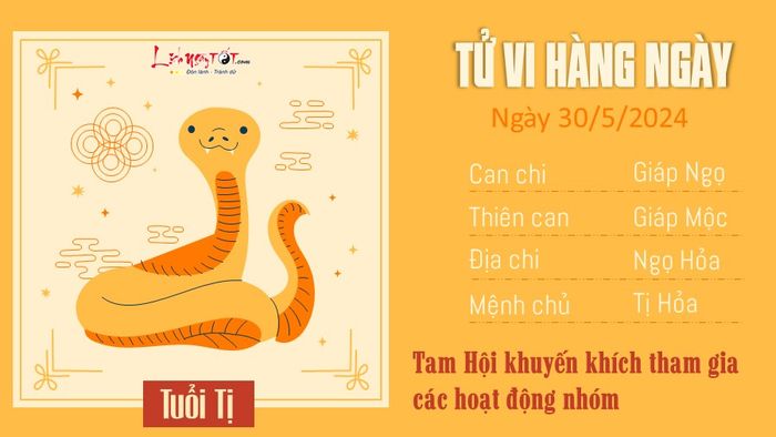 Tử vi ngày 30/5/2024 của 12 con giáp - tuổi Tỵ