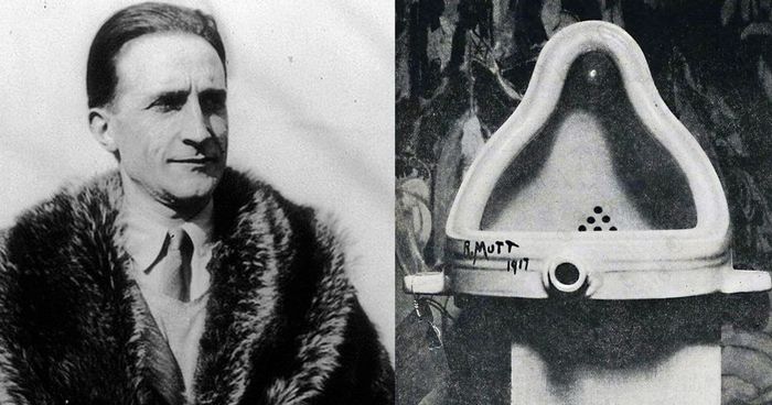 Nghệ sĩ Marcel Duchamp và tác phẩm readymade lừng danh của ông - 'Fountain' (Đài phun nước). Ảnh: Scroll.in