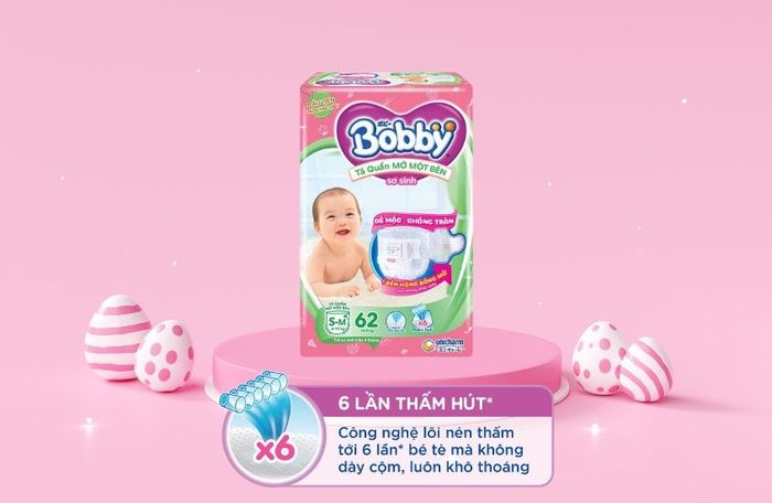 Tã Bobby mới với khả năng chống tràn hiệu quả, mang lại sự thoải mái cho bé suốt ngày dài