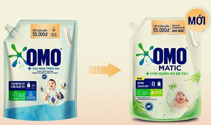 Nước giặt OMO Matic với gam màu chính là xanh cốm và trắng