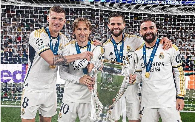 Toni Kroos cùng Luka Modric, Nacho và Dani Carvajal đã đạt được 6 lần vô địch UEFA Champions League. Ảnh: Real Madrid