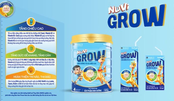 Lốc 4 hộp sữa pha sẵn Nutifood NuVi Grow 180 ml (từ 1 tuổi)