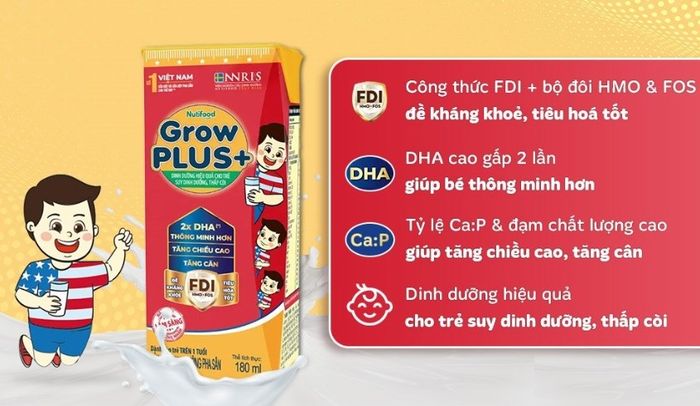 Combo 4 hộp sữa pha sẵn Nutifood GrowPLUS+ vị vani 180 ml dành cho trẻ suy dinh dưỡng, thấp còi (từ 1 tuổi)