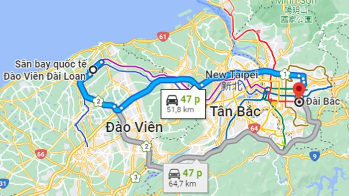 Thời gian cần để di chuyển từ sân bay Đào Viên đến trung tâm thường là từ 40 đến 50 phút.