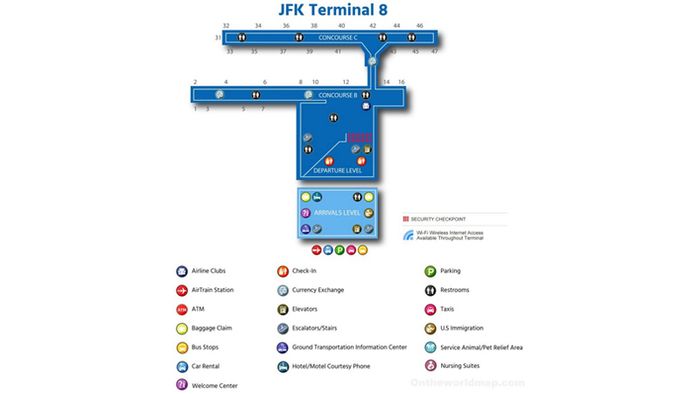 Bản đồ của Nhà ga T8 sân bay quốc tế John F. Kennedy