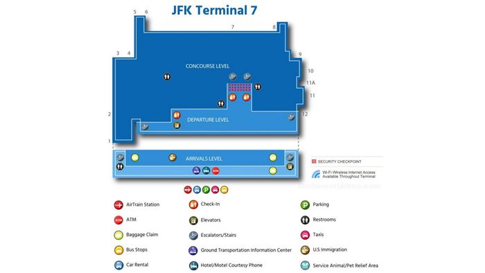 Bản đồ của Nhà ga T7 Sân bay quốc tế John F. Kennedy