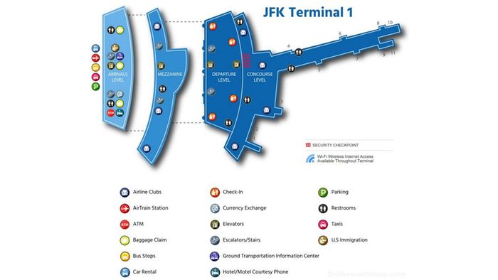 Sơ đồ Nhà ga T1 của sân bay quốc tế New York