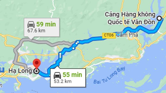 Thời gian đi từ sân bay Vân Đồn về trung tâm Hạ Long là khoảng 55 - 60 phút.