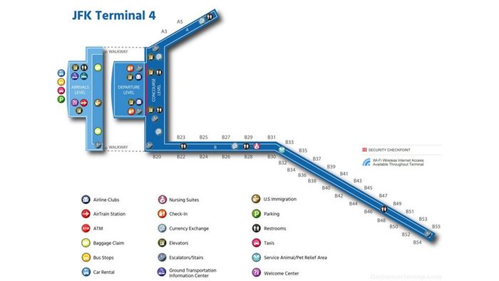 Bản đồ Nhà ga T4 Sân bay quốc tế New York