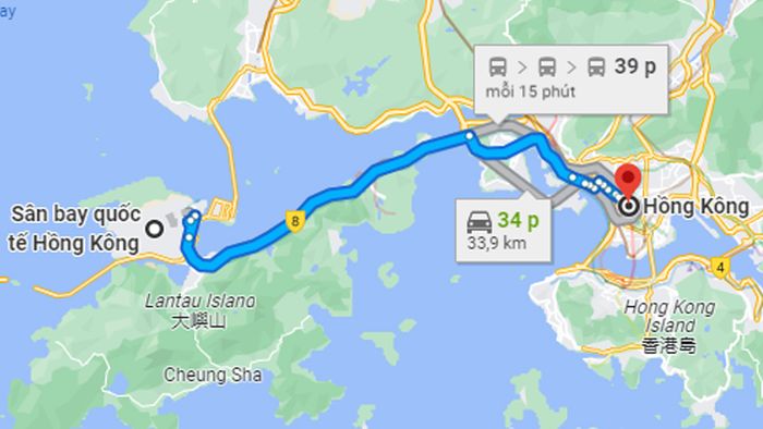 Đường từ sân bay Hồng Kông về trung tâm thành phố mất khoảng 30 - 40 phút
