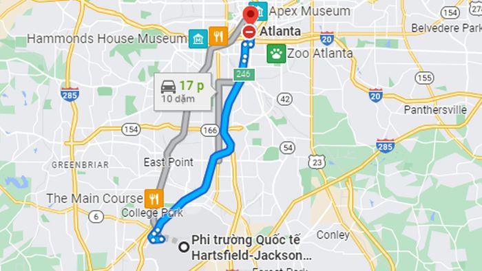 Di chuyển từ sân bay đến trung tâm thành phố Atlanta mất khoảng 20 phút