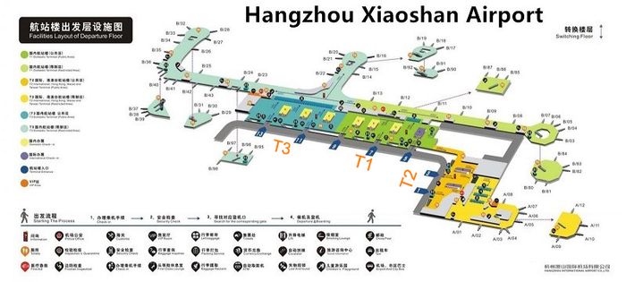 Bản đồ Khu vực Xuất Phát Sân Bay Hangzhou Xiaoshan