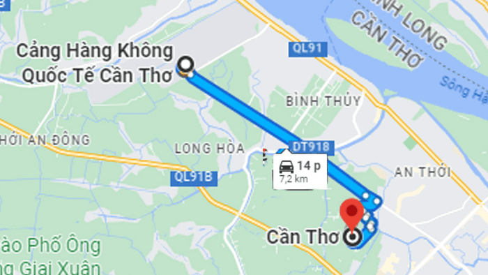 Thời gian từ sân bay Cần Thơ đến trung tâm thành phố khoảng 15 - 20 phút