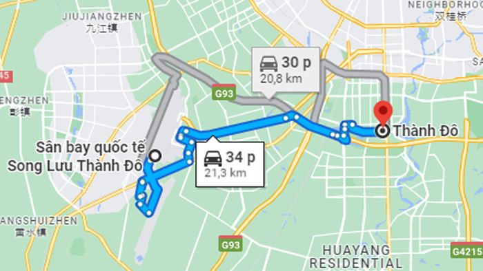 Thời gian di chuyển từ sân bay Thành Đô đến trung tâm là khoảng 30 - 40 phút
