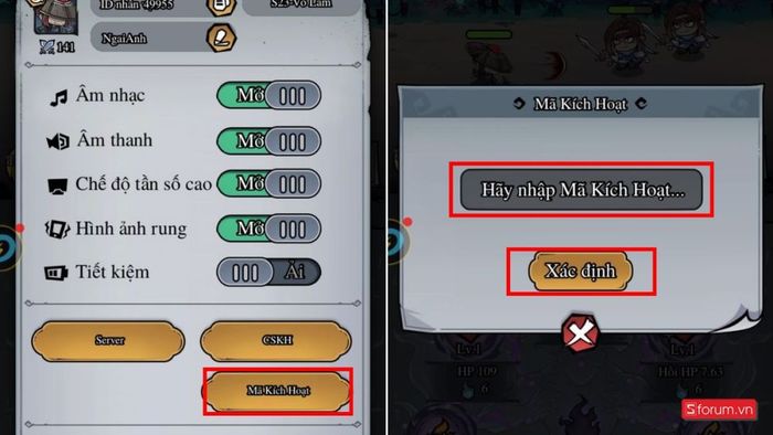 Cách nhập Mã Cổ Vũ Hiệp Sĩ Kungfu bước 3