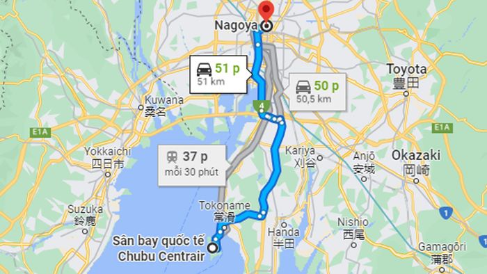 Từ sân bay Chubu về trung tâm thành phố Nagoya mất khoảng 40 - 50 phút