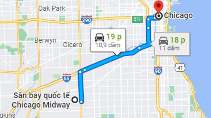 Từ sân bay Midway đến trung tâm Chicago mất khoảng 18 - 24 phút