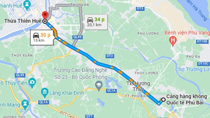 Đi từ sân bay về trung tâm thành phố Huế mất khoảng 30 phút