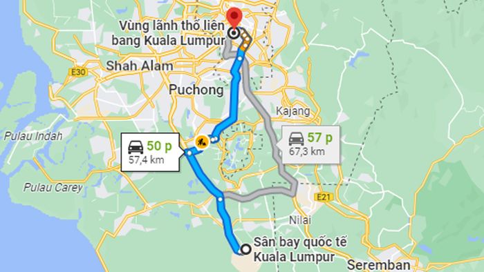 Di chuyển từ sân bay đến trung tâm Kuala Lumpur mất khoảng 50 - 60 phút