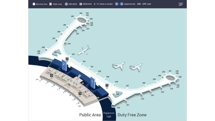 Sơ đồ tầng 3 của Nhà ga T1 - Sân bay Incheon