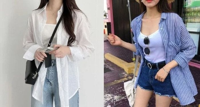 Ngoài ra, các cô gái có thể phối áo hai dây với áo sơ mi. Chiếc áo sơ mi lúc này sẽ đóng vai trò như áo khoác, áo chống nắng hoặc phụ kiện giúp set đồ của bạn thêm phần năng động, trẻ trung.