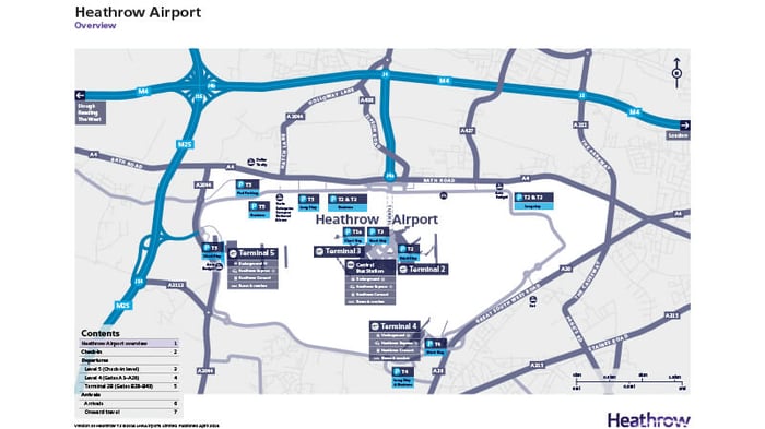 Sơ đồ tổng quan các nhà ga hành khách của sân bay quốc tế Heathrow