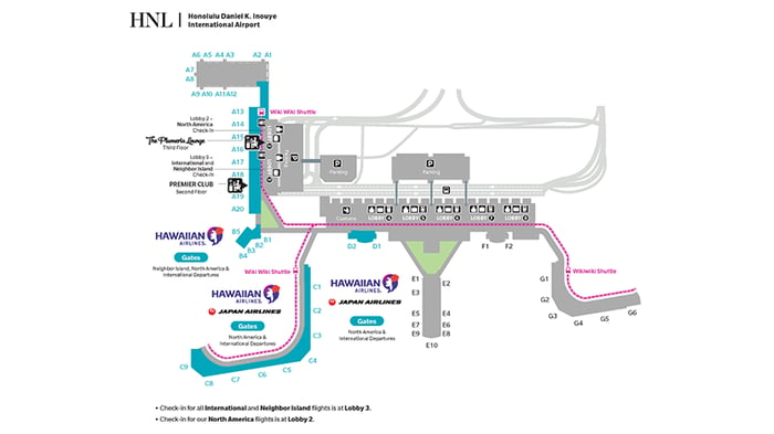 Sơ đồ tổng thể Nhà ga hành khách sân bay quốc tế Honolulu