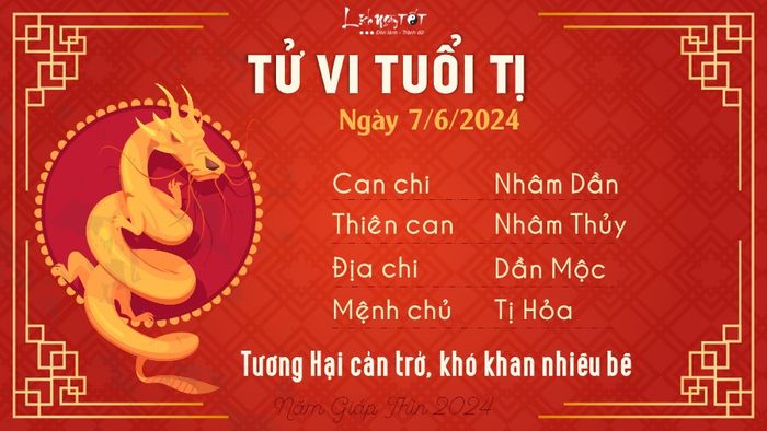 Tu vi hôm nay cho người tuổi Tị: Đối mặt với nhiều thách thức, nhưng hãy kiên nhẫn và tự tin vượt qua.