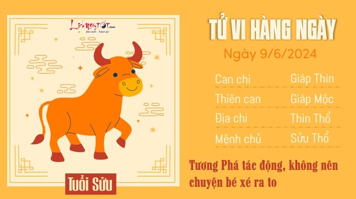 Tử vi hôm nay thấy rằng, Sửu phải chịu tác động xấu của cục diện Tương Phá. Cần hạn chế nóng nảy, mâu thuẫn để tránh rắc rối, phức tạp hơn.<br> <br> Trong kinh tế, cần thận trọng trước nguy cơ bị đối thủ chơi xấu. Kiểm chứng thông tin và kiểm tra kĩ càng hợp đồng để đề phòng kẻ xấu lợi dụng.<br> <br> Trong ngày Thổ vượng, cần chú ý nhiều hơn đến sức khỏe, tránh làm việc quá sức. Đi khám chữa ngay khi cơ thể có dấu hiệu cảnh báo.