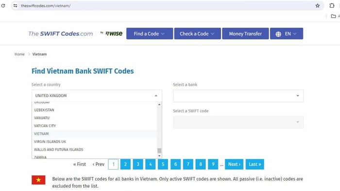 Cách tra cứu Swift code Techcombank - Bước 2