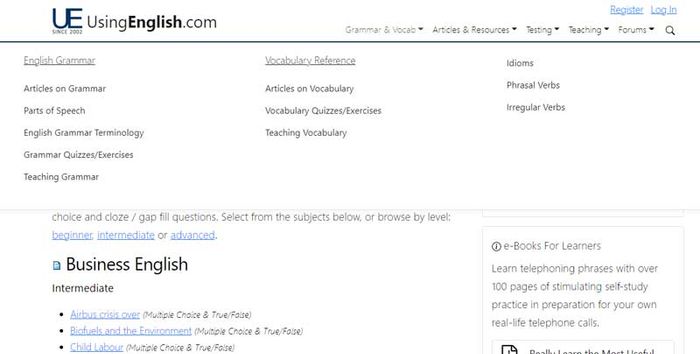 Website Using English - một phương pháp rèn luyện Reading IELTS