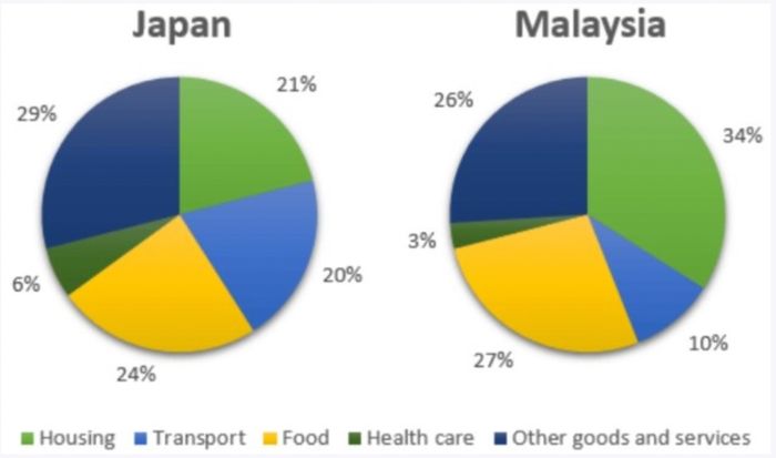 Chi phí trung bình của các hộ gia đình tại Nhật Bản và Malaysia vào năm 2010