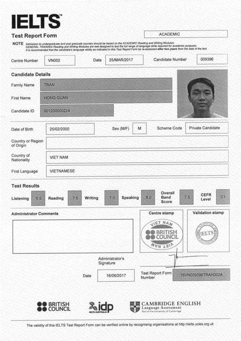 Bằng chứng chỉ IELTS Academic