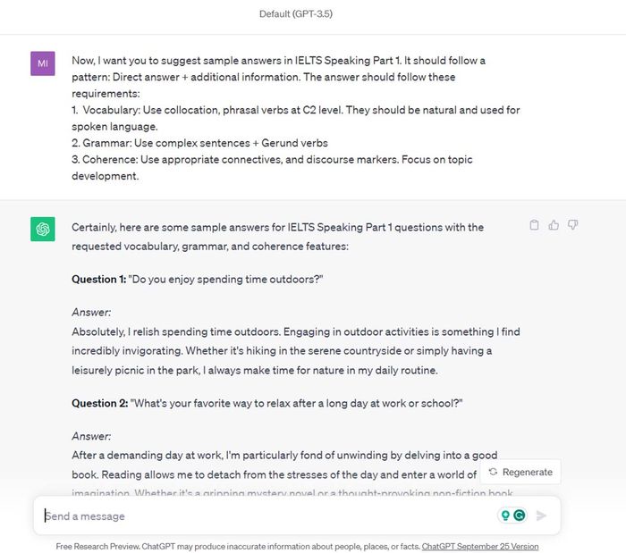 Mẫu câu trả lời IELTS Speaking Phần 1 - ChatGPT