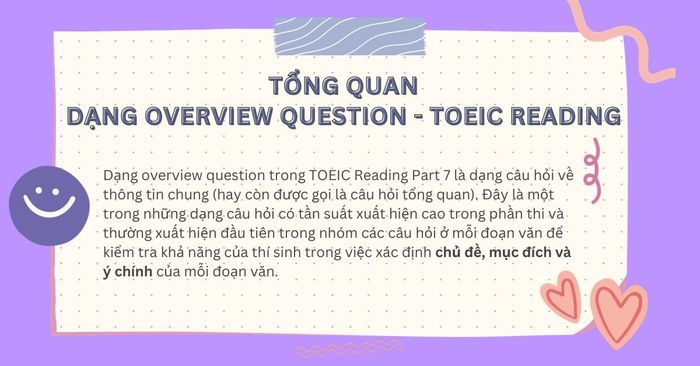 dạng câu hỏi tổng quan trong phần đọc TOEIC Part 7