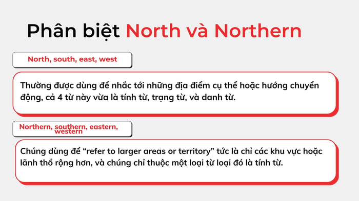 Phân biệt North và Northern - East và Eastern - South và Southern - West và Western