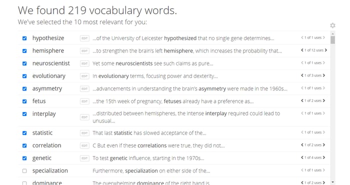 hiển thị kết quả tìm kiếm trên trang Vocabulary