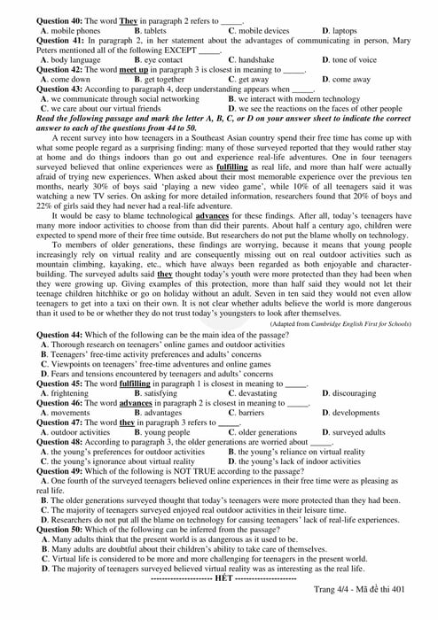 National High School English Exam 2023 Questions 40-50